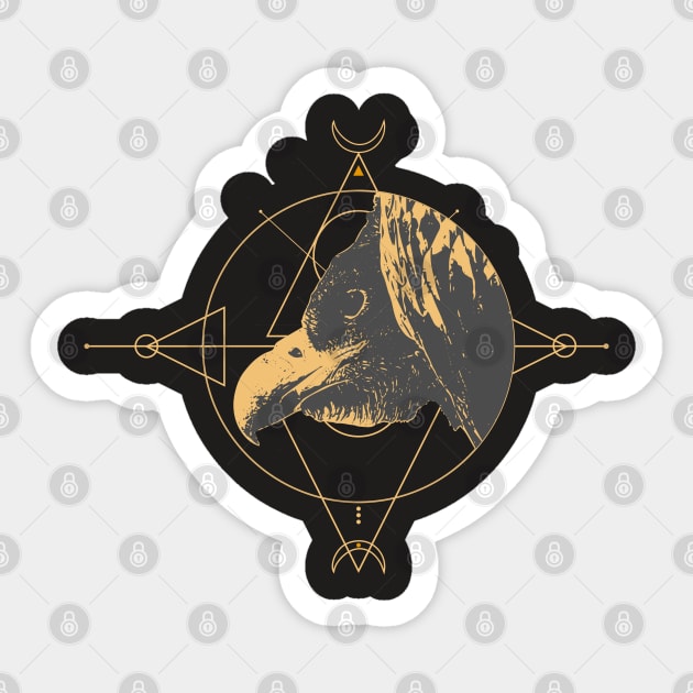 Black Vulture Sacred geometry Sticker by mariasshop